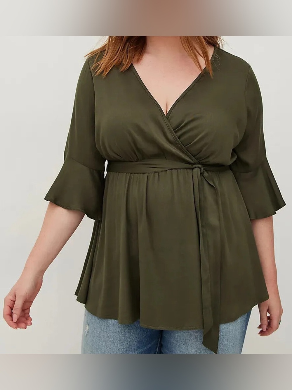 NWT Torrid Olive Green Lightweight Challis Wrap Blouse Size 5 (5X)